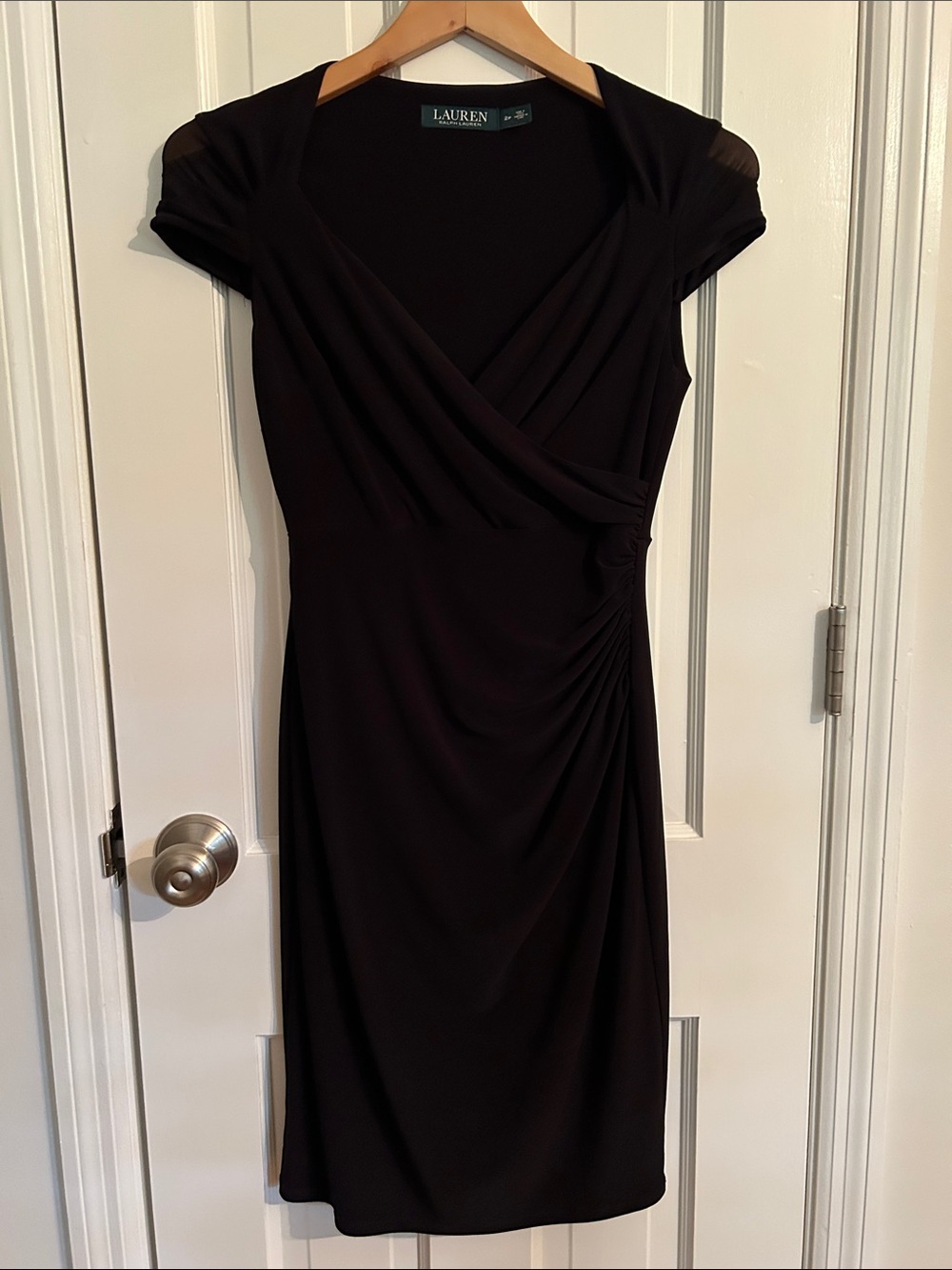 Lauren Ralph Lauren Black Faux-Wrap Midi Dress